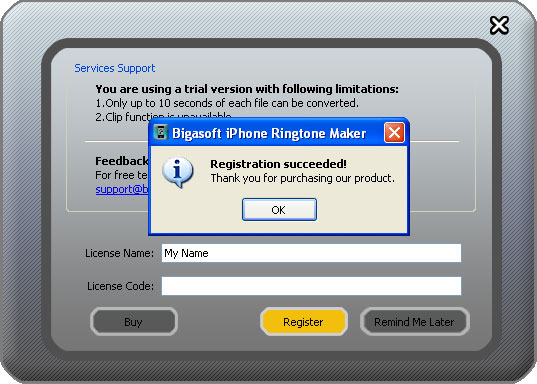 Enter your license name and license code